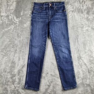 Madewell Jeans Womens 28 Blue Denim Stretchy Slim Straight Dark Wash Whiskered